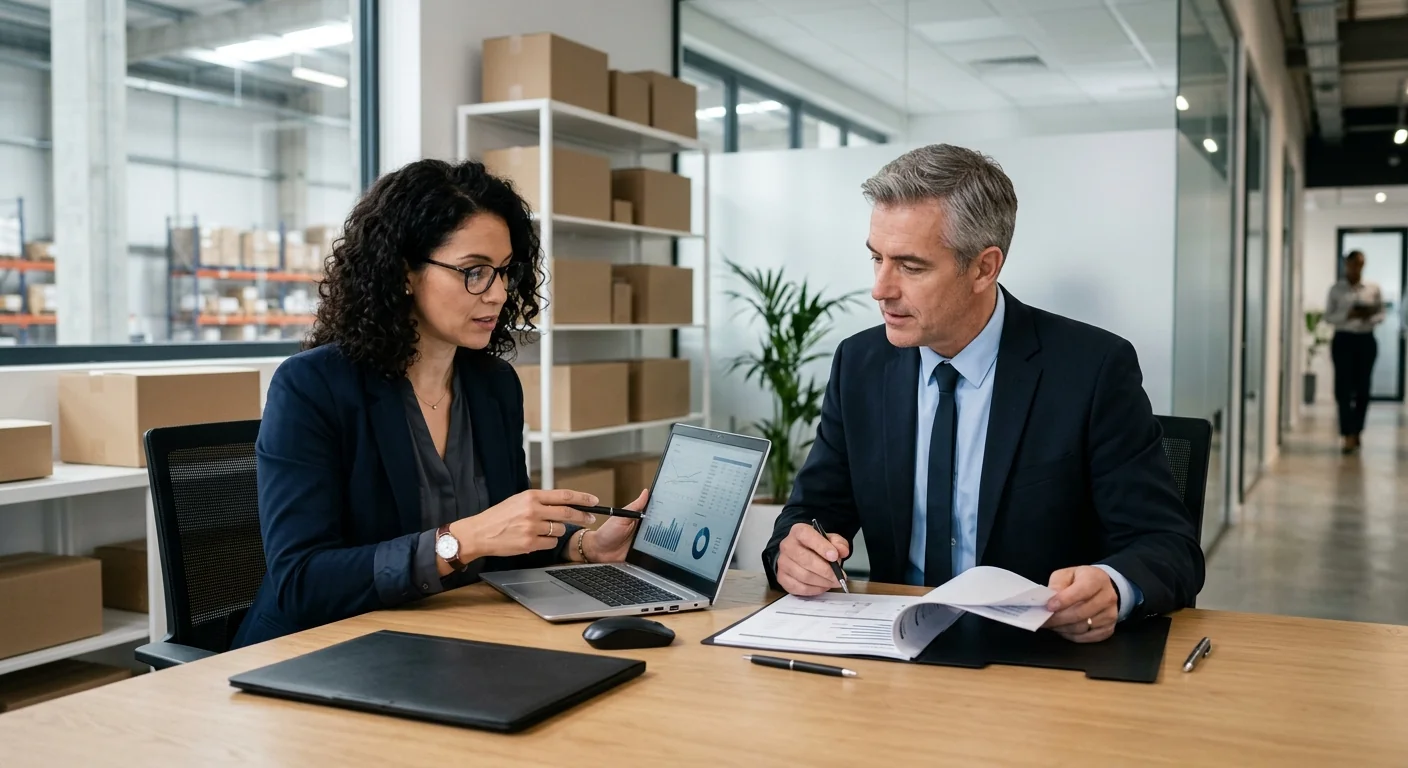 Procurement professionals reviewing purchasing documents