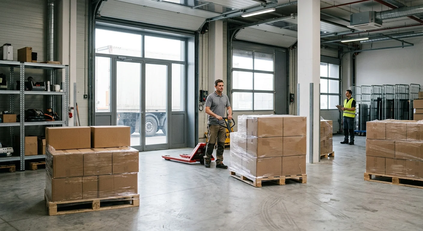 Commercial loading dock with palletized cartons ready for shipment